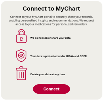 Connect to MyChart pre-login disclosure card